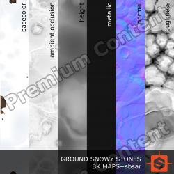 PBR substance material of ground snowy stones created in substance designer for graphic designers and game developers